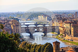 Aerial view of bridge Ponte Vecchio, Florence, Italy