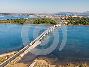 Aerial view of bridge to island Vir