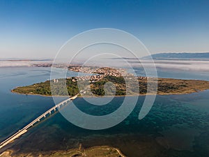 Aerial view of bridge to island Vir