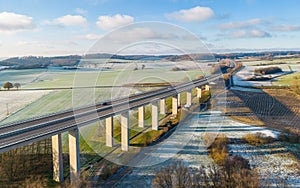 Aerial view of a bridge with vehicles near Giessen, Germany.