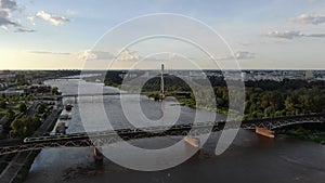 Aerial view of the bridges over Vistula (Wisla) river in Warsaw, Poland