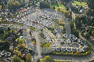 Aerial View of Bright Suburban Neighborhood photo