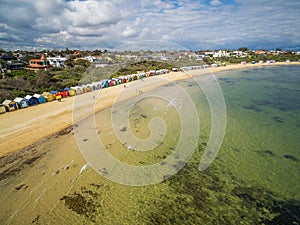 Aerial view of Brighton Beach bathing boxes