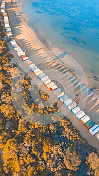 Aerial View of Brighton Beach Bathing Boxes and Blue Ocean