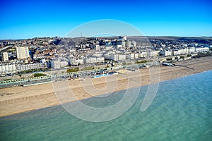 Aerial view of Brighton seafront with Victorian buildings