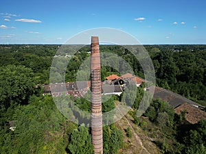 Aerial view of the Brimges brickworks chimney