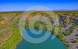 Aerial view of Brljan lake in Croatia in canyon of the Krka River