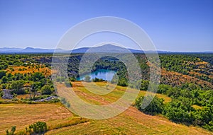 Aerial view of Brljan lake in Croatia in canyon of the Krka River