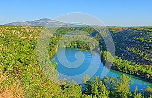 Aerial view of Brljan lake in Croatia in canyon of the Krka River