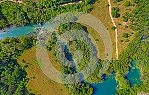 Aerial view of Brljan lake in Croatia in canyon of the Krka River