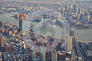 Aerial view of of the Brooklyn and Manhattan bridge in New York City, USA