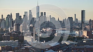 Aerial view of The Brooklyn Navy Yard and Manhattan's Financial District