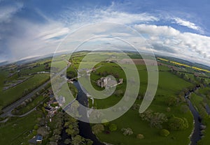 An aerial view of Brougham Castle near Penrith in Cumbria