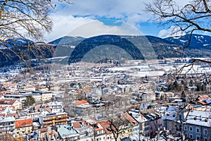 Aerial view of Brunico (Bruneck), Italy
