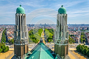 Aerial view of Brussels with two towers of Koekelberg basilica, Belgium