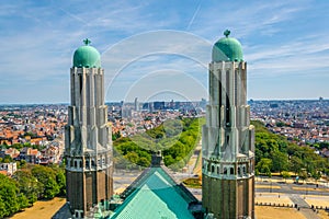 Aerial view of Brussels with two towers of Koekelberg basilica, Belgium