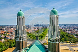 Aerial view of Brussels with two towers of Koekelberg basilica, Belgium