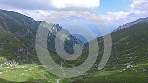 Aerial view of Bucegi mountains, near Omu peak, Romania