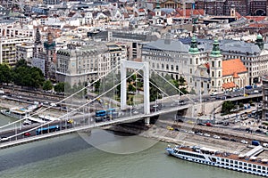 Aerial view Budapest with Elisabeth Bridge over Danube river