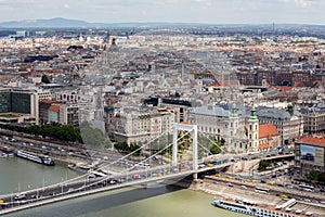 Aerial view Budapest with Elisabeth Bridge over Danube river