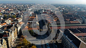 Aerial view of Budapest Great Market Hall and Fovam ter. Largest market