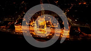 Aerial view of Budapest Hungarian Parliament Building at night, Hungary