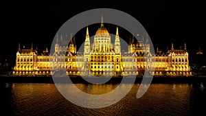 Aerial view of Budapest Hungarian Parliament Building at night, Hungary