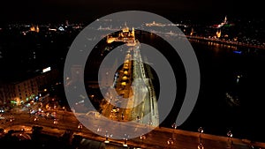 Aerial view of Budapest Hungarian Parliament Building at night, Hungary