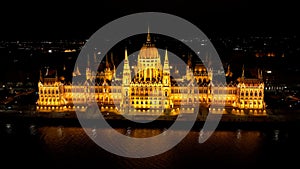 Aerial view of Budapest Hungarian Parliament Building at night, Hungary