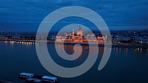 Aerial view of Budapest Hungarian Parliament Building at night, Hungary