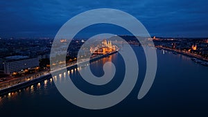 Aerial view of Budapest Hungarian Parliament Building at night, Hungary