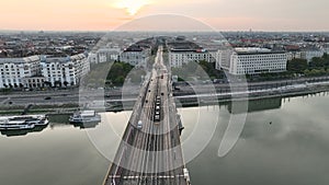 Aerial view of Budapest Margaret Bridge or Margit hid over River Danube