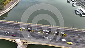 Aerial view of Budapest Margaret Bridge or Margit hid over River Danube