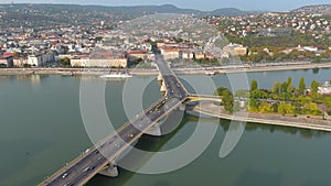 Aerial view of Budapest Margaret Bridge or Margit hid over River Danube