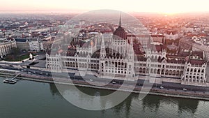 Aerial view of Budapest Parliament Building. Hungary Capital at sunrise