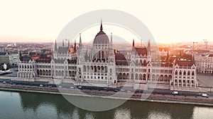 Aerial view of Budapest Parliament Building. Hungary Capital at sunrise