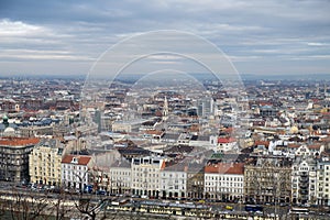 Aerial view on Budapest roofs at cold day