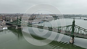 Aerial view of Budapest Szabadsag hid, Liberty Bridge , connects Buda and Pest