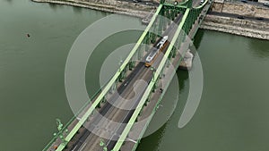 Aerial view of Budapest Szabadsag hid, Liberty Bridge , connects Buda and Pest