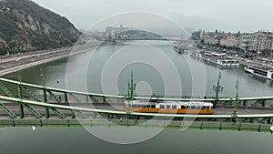 Aerial view of Budapest Szabadsag hid, Liberty Bridge , connects Buda and Pest