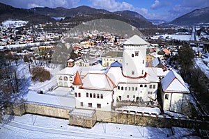 Aerial view on Budatin castle near Zilina during winter