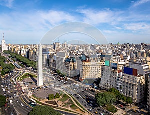 Aerial view of Buenos Aires city with Obelisk and 9 de julio avenue - Buenos Aires, Argentina