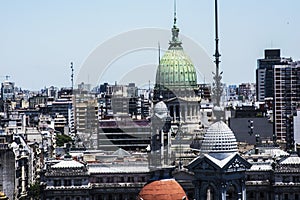 Aerial view of Buenos Aires and Plaza y Congreso de la Nacion with old domes in Buenos Aires, Argentina