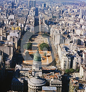 Aerial view of Buenos Aires and Plaza y Congreso de la Nacion with old domes in Buenos Aires, Argentina panoramic viux photo