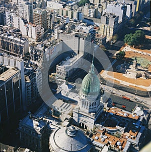 Aerial view of Buenos Aires and Plaza y Congreso de la Nacion with old domes in Buenos Aires, Argentina panoramic viux photo