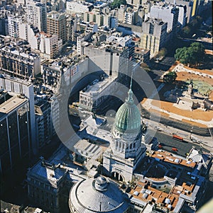 Aerial view of Buenos Aires and Plaza y Congreso de la Nacion with old domes in Buenos Aires, Argentina panoramic viux