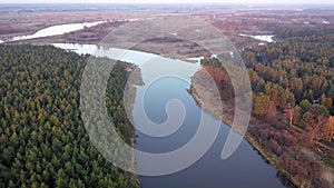 Aerial view of Bug river in Mazowsze region of Poland