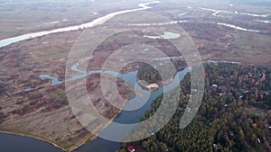 Aerial view of Bug river in Mazowsze region of Poland