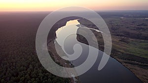 Aerial view of Bug river in Mazowsze region of Poland