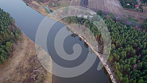 Aerial view of Bug river in Mazowsze region of Poland